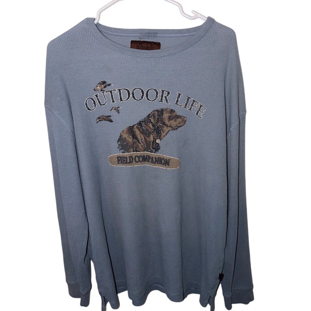 Outdoor Life Field Companion Waffle Knit Thermal Graphic Shirt Blue Mens